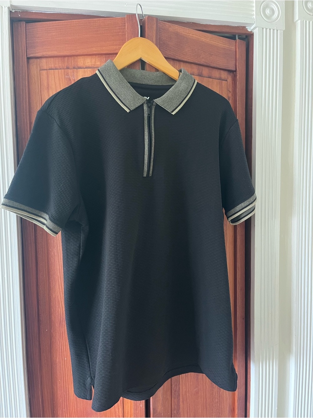 DKNY Black Polo with Gray Contrast Collar and Zip front